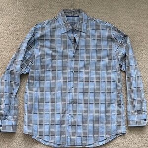 Tasso Elba Light Blue and Gray Plaid Shirt